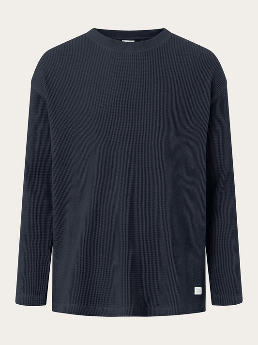 T-shirt manches longues gaufré en coton bio | Marine "waffle oversized long sleeve night sky"
