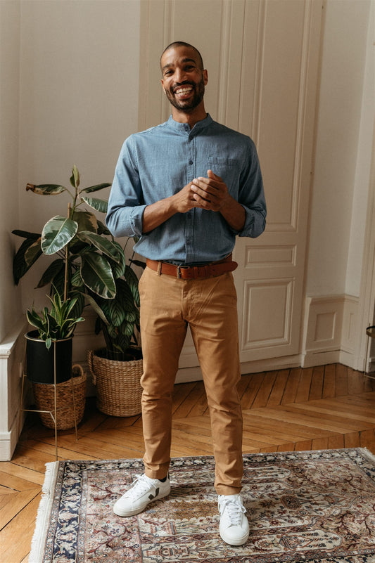 Chino slim marron en coton biologique - luca slim twill chino brown sugar