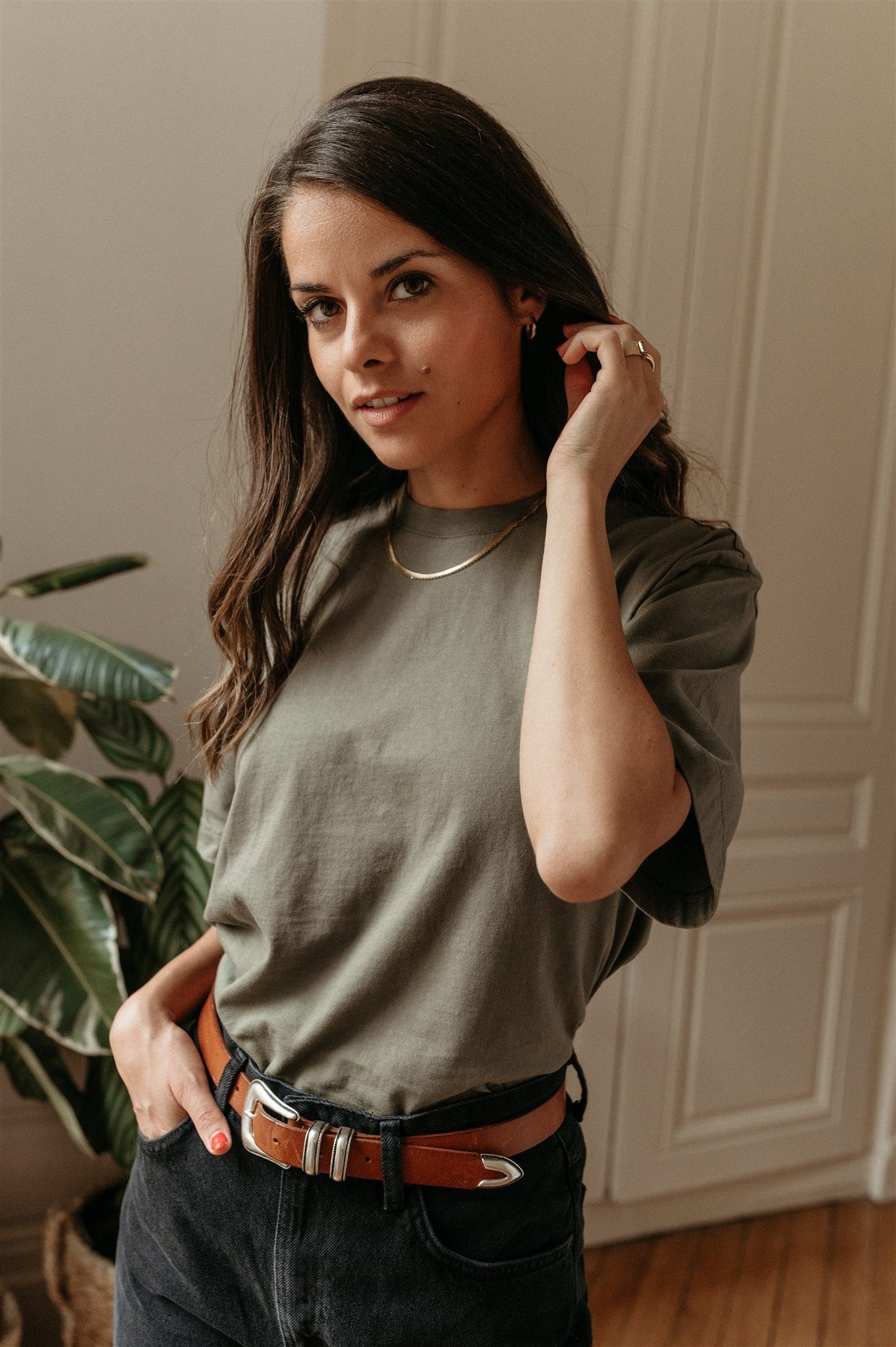 T-shirt oversize olive en coton bio - women oversized t-shirt dusty olive