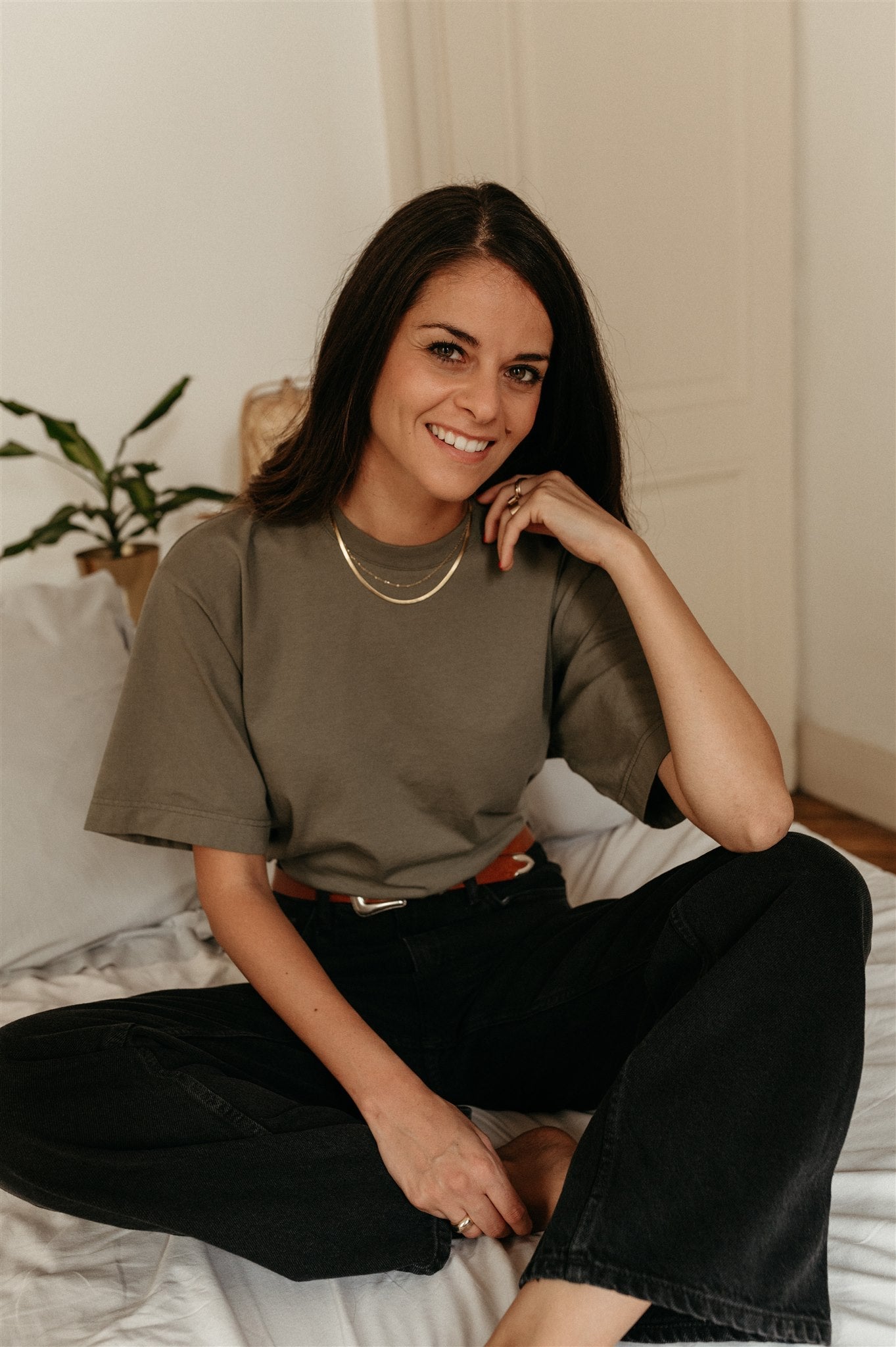 T-shirt oversize olive en coton bio - women oversized t-shirt dusty olive
