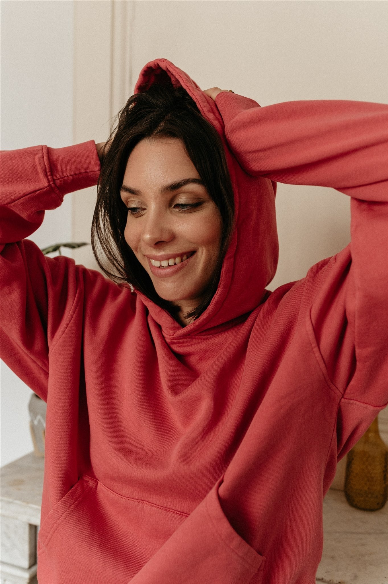 Sweat à capuche oversize en coton bio | rose "raspberry pink"