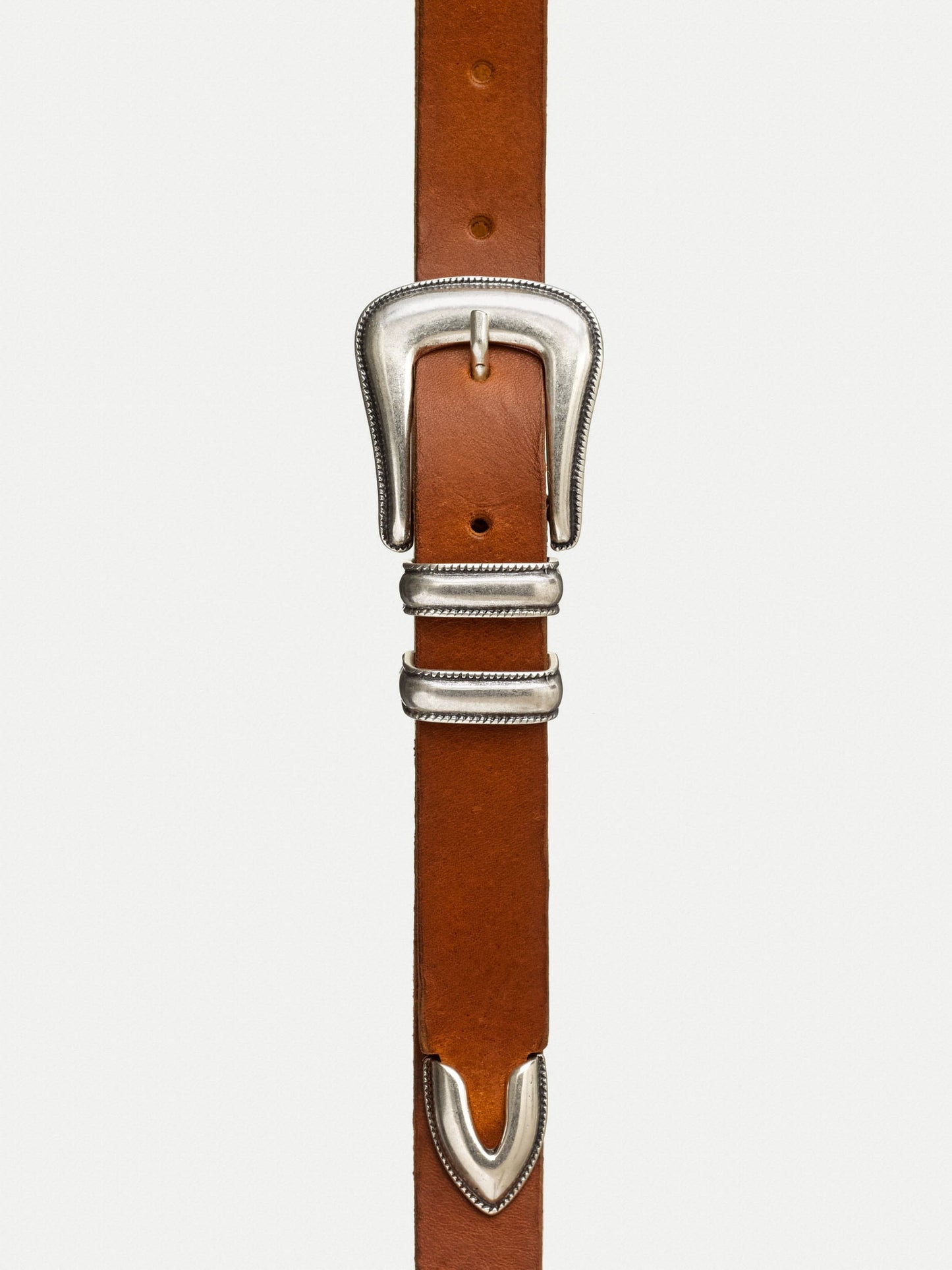 Ceinture marron et argent en cuir tannage végétal - Western Belt toffee brown