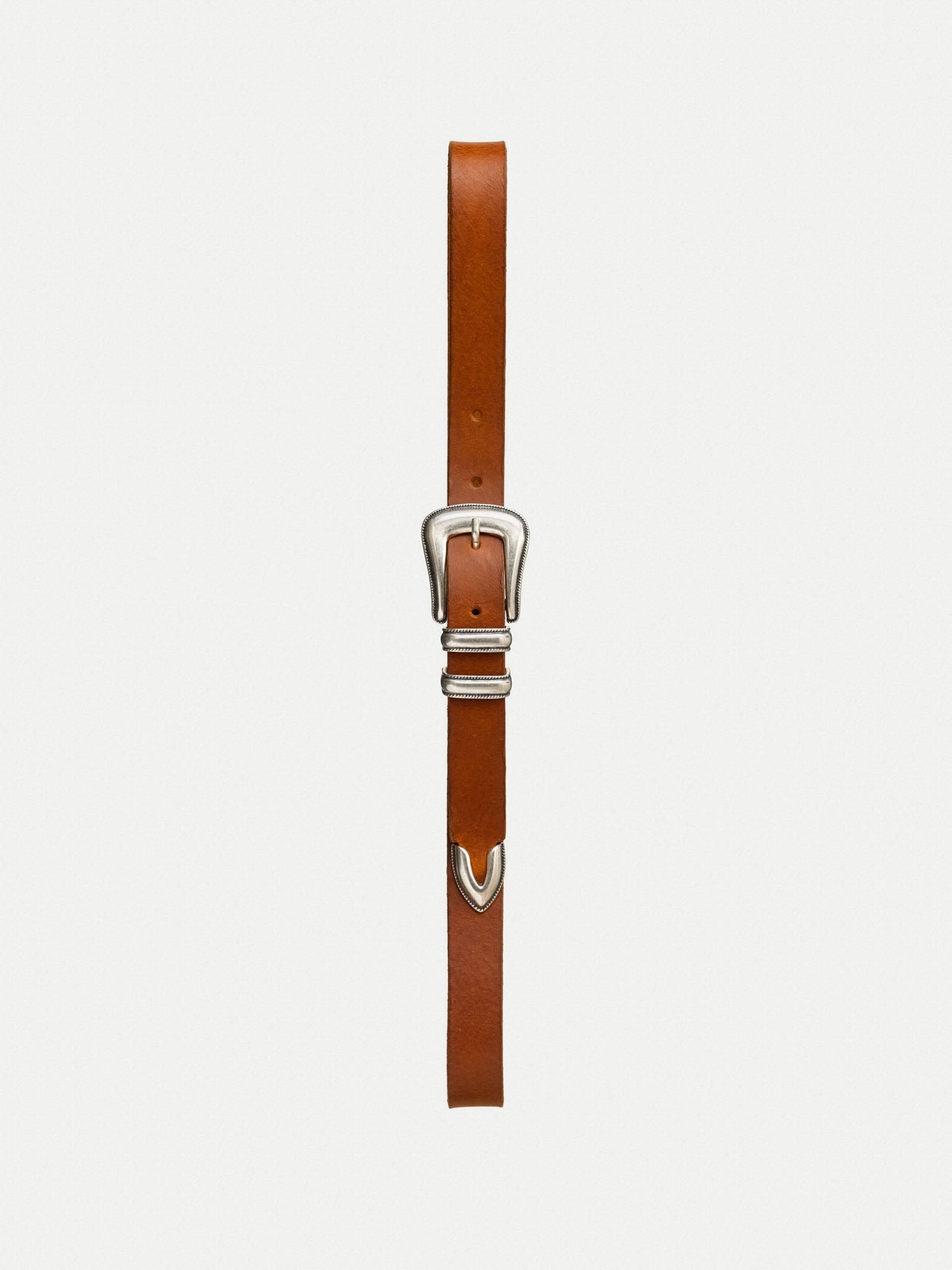 Ceinture marron et argent en cuir tannage végétal - Western Belt toffee brown