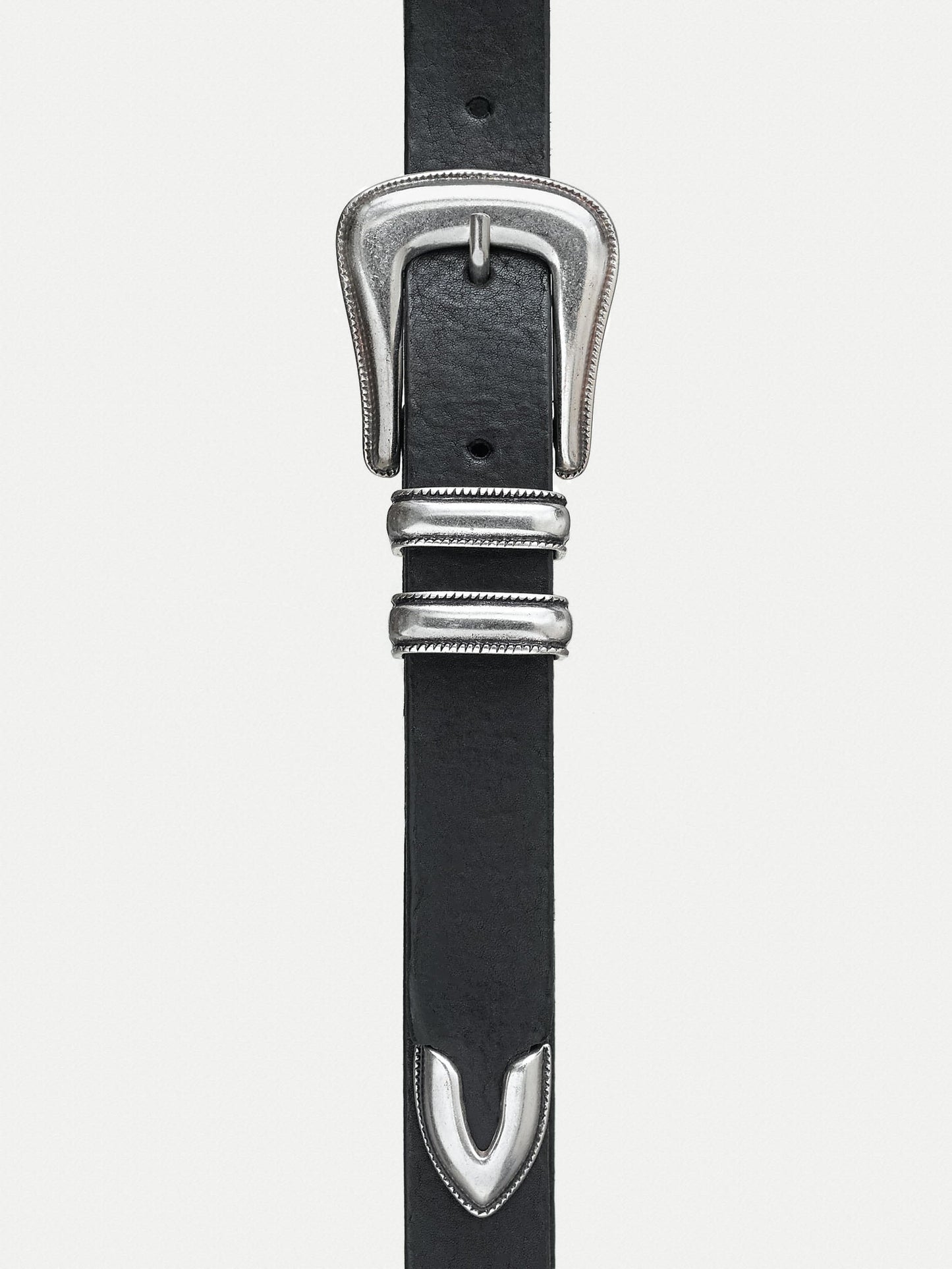 Ceinture en cuir tannage végétal | noir "western silver belt black"