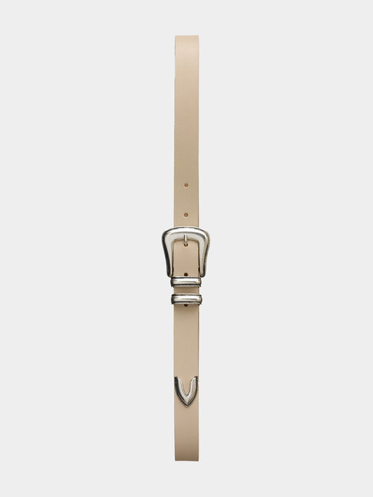 Ceinture crème et argent en cuir tannage végétal - western silver belt cream