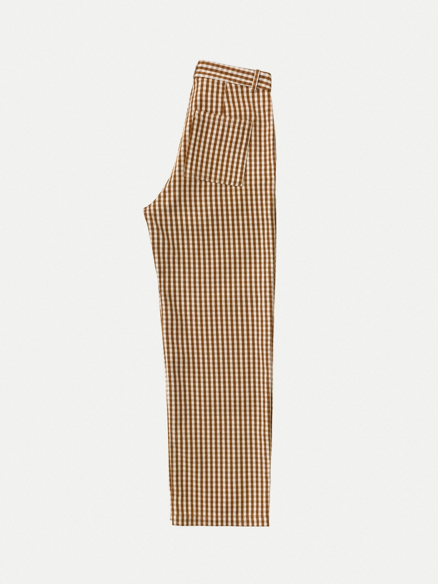Pantalon vichy marron et blanc en coton bio - willa pants gingham oak