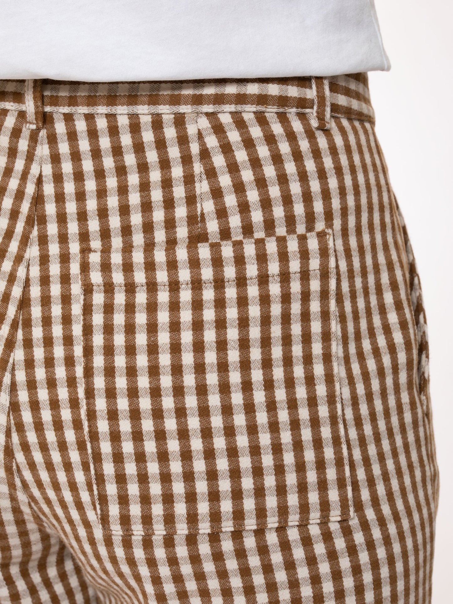 Pantalon vichy marron et blanc en coton bio - willa pants gingham oak