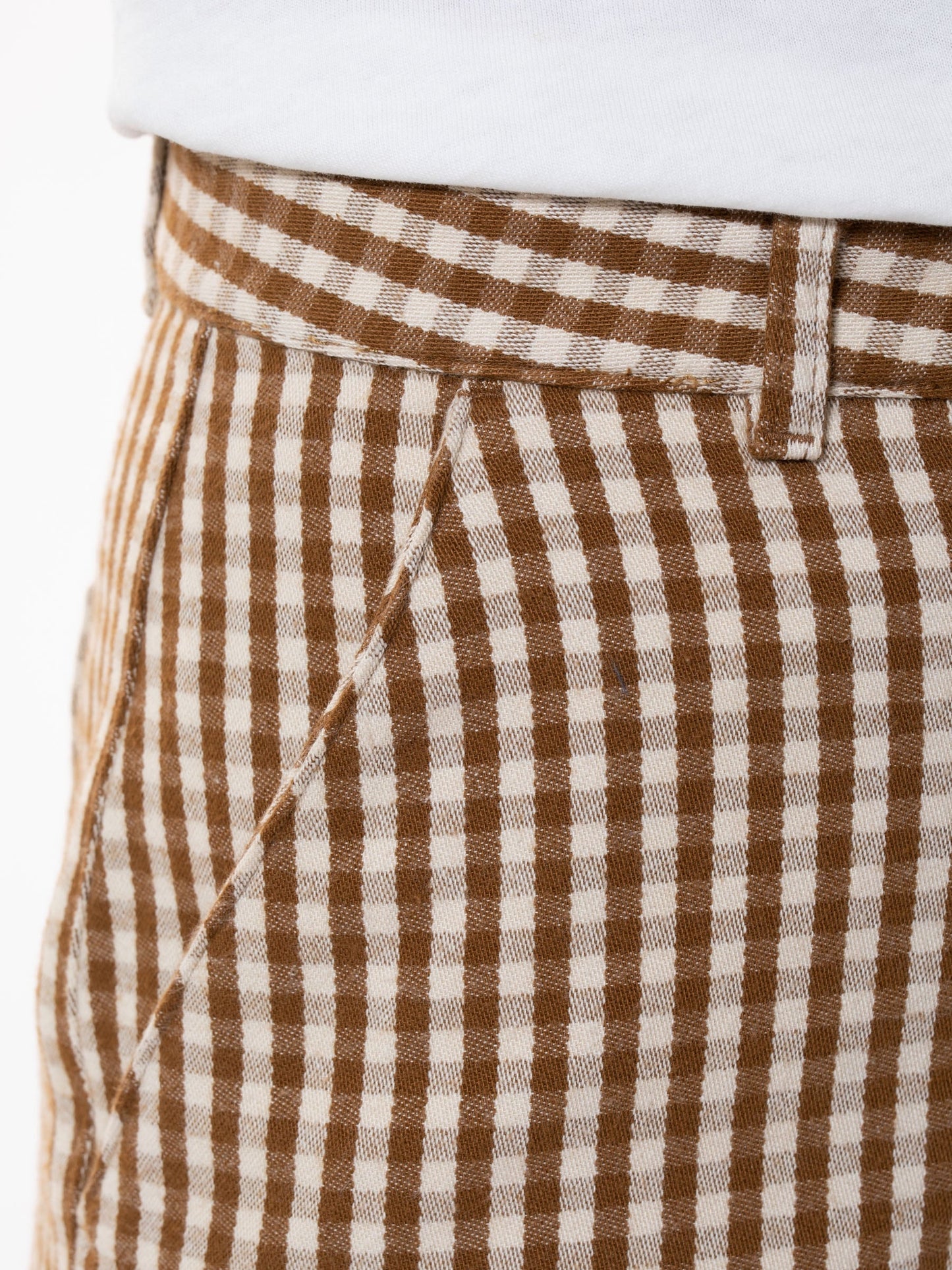 Pantalon vichy marron et blanc en coton bio - willa pants gingham oak