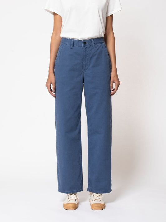 Pantalon ample style bleu de travail en coton bio - Willa Pants Twill Blue