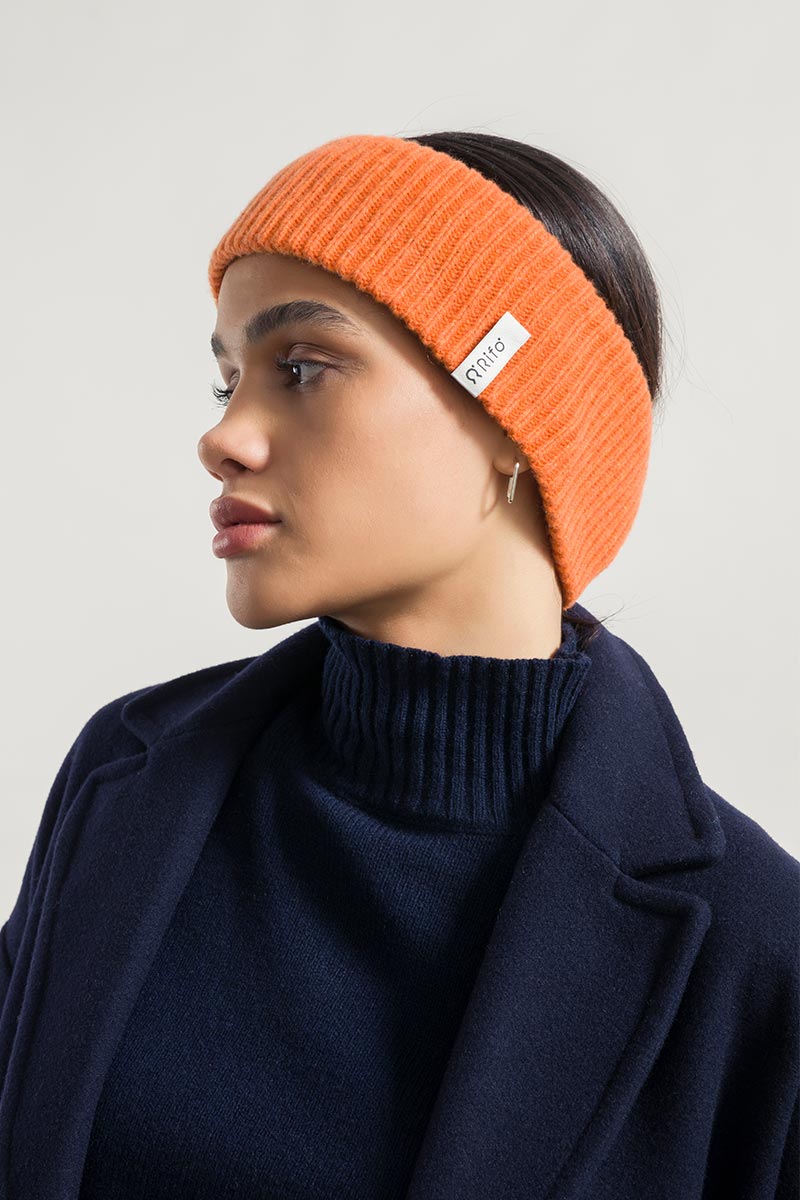 Bandeau en cachemire recyclé | orange "fascia lara arancio becco d'oca"