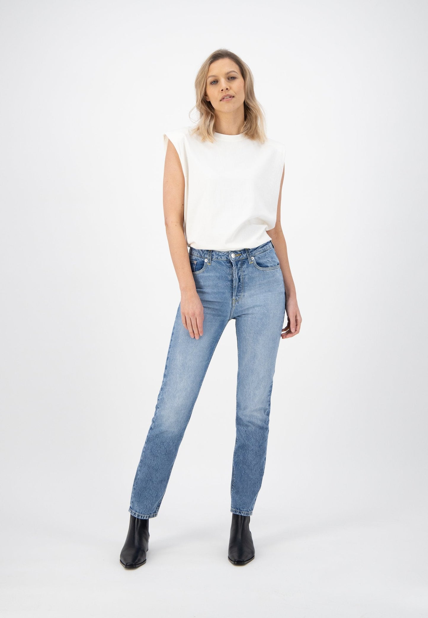 Jean droit bleu délavé en coton bio et recyclé - Piper Straight stone breeze