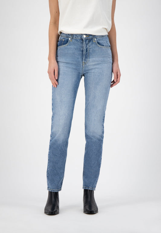 Jean droit bleu délavé en coton bio et recyclé - Piper Straight stone breeze
