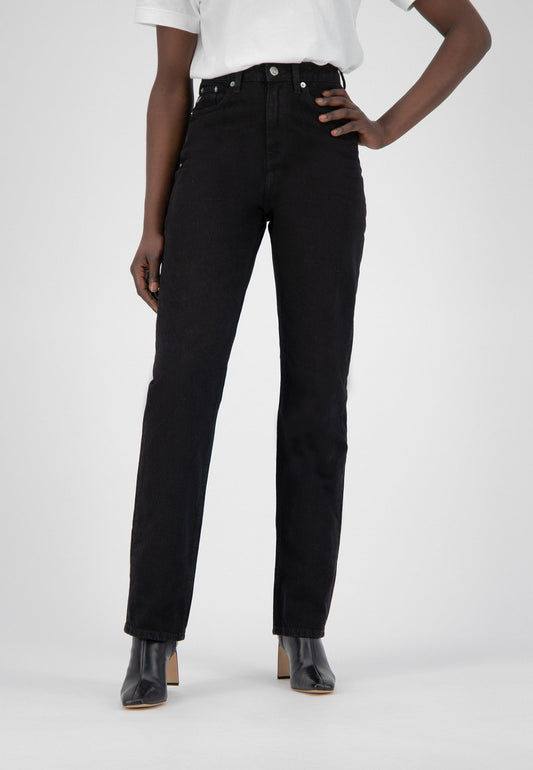 Jean droit en coton bio et coton recyclé | noir "Relax Rose dip black"