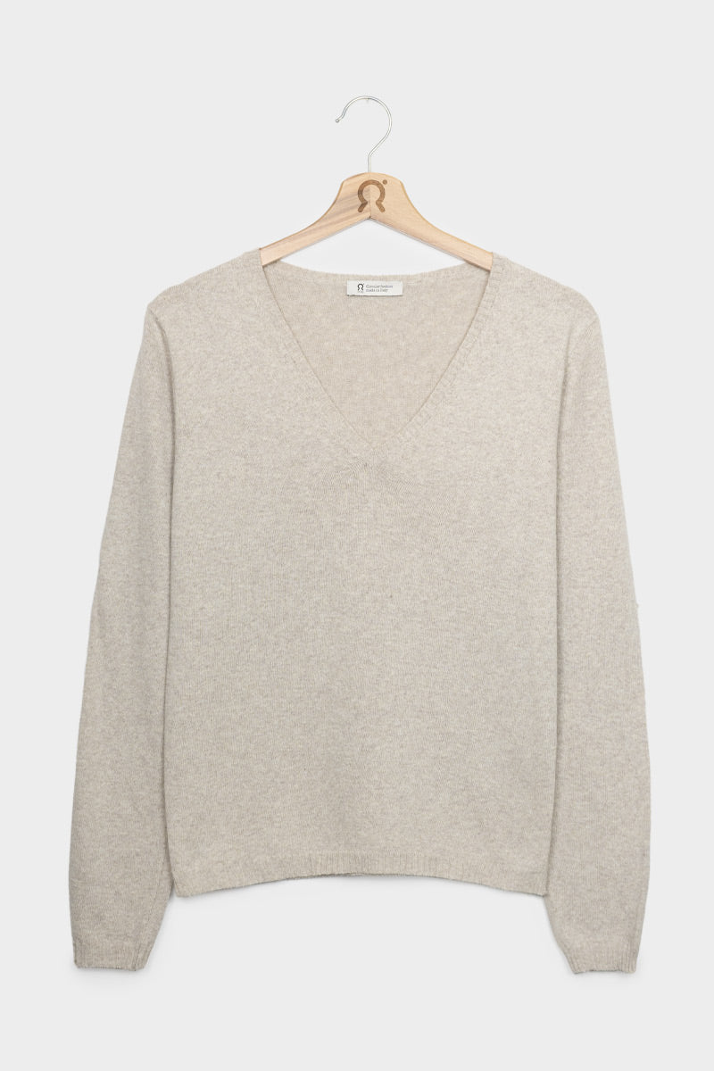 Pull col v en coton bio et recyclé | beige "maglia donna cotone rigenerato arianna"