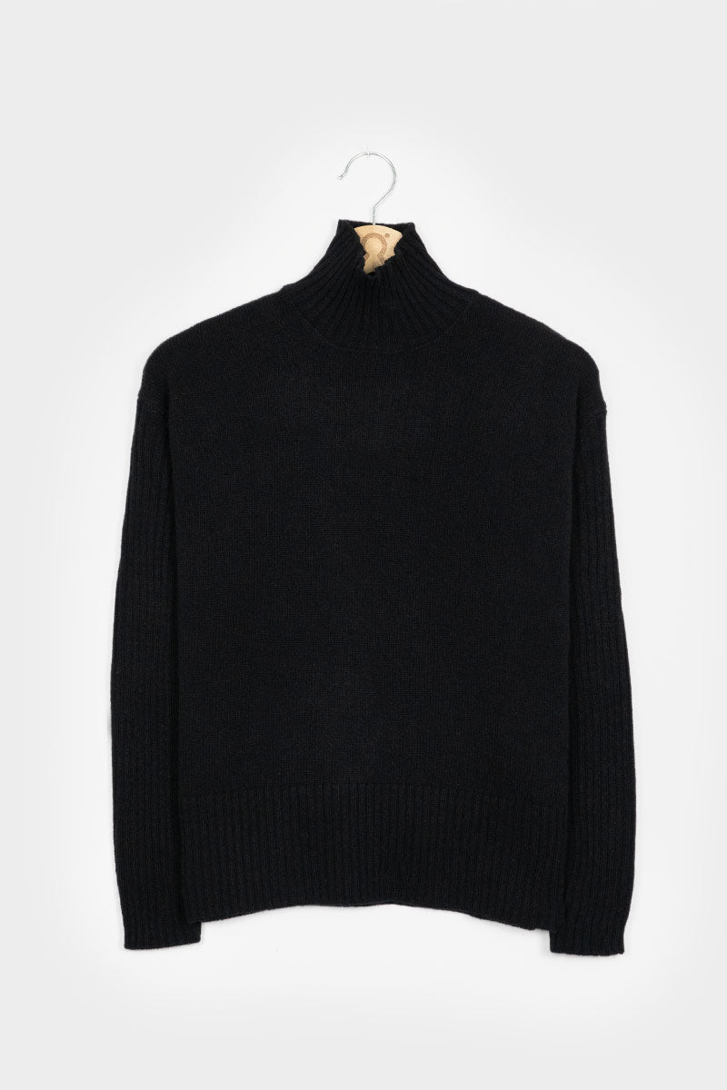Pull col montant en cachemire recyclé | noir "maglia erminia nero ardesia"