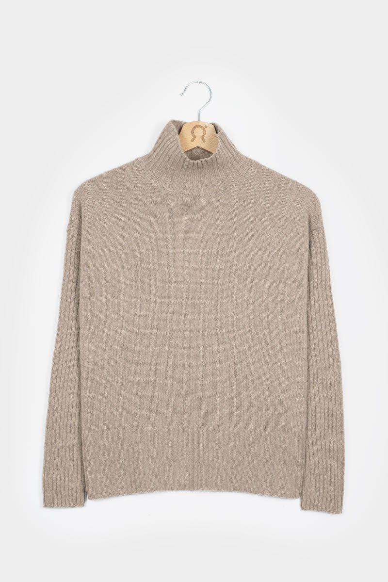 Pull col montant en cachemire recyclé | beige "maglia erminia beige sabbia"