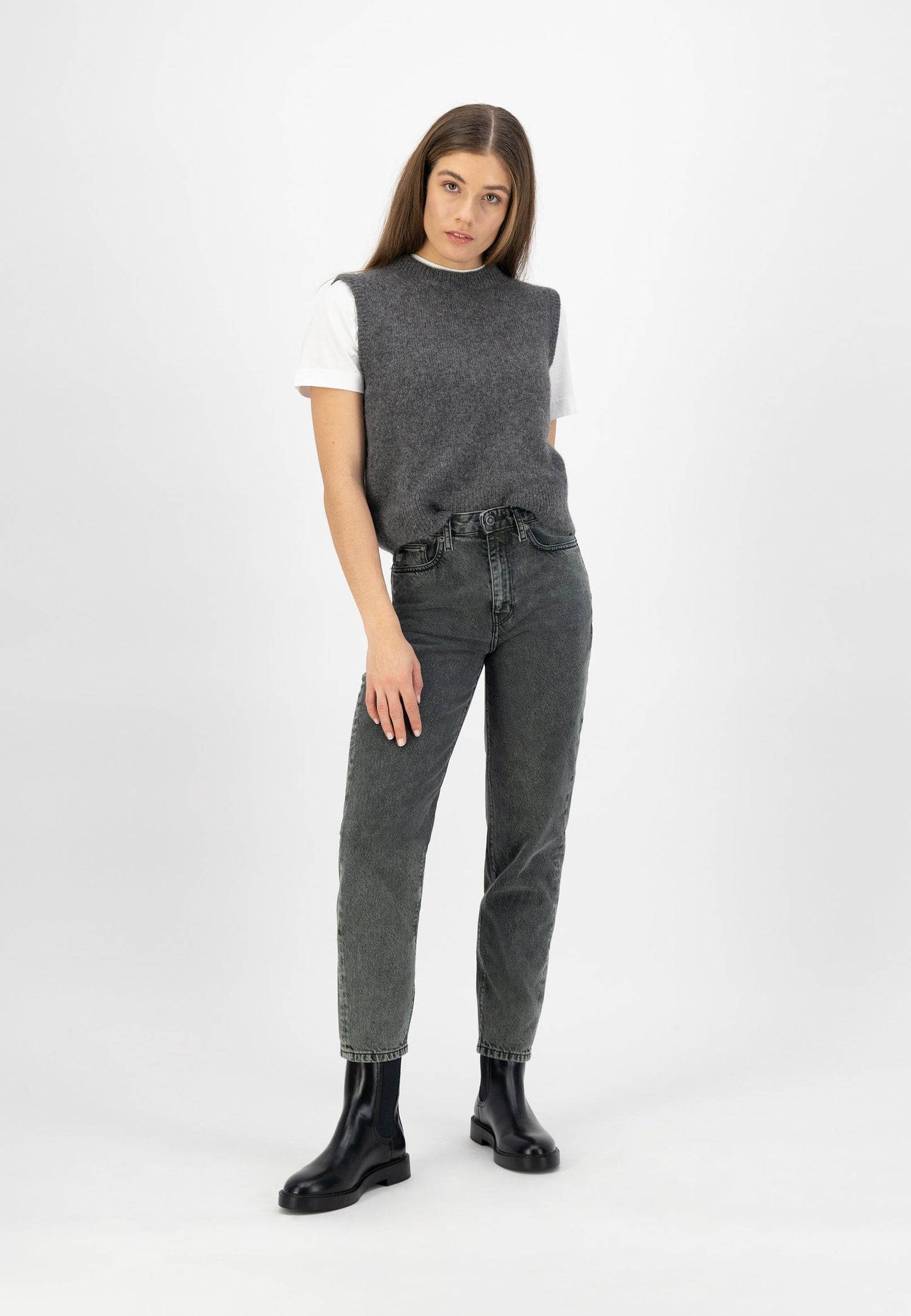 Jean mom vert/gris en coton bio et recyclé - mams tapered forest