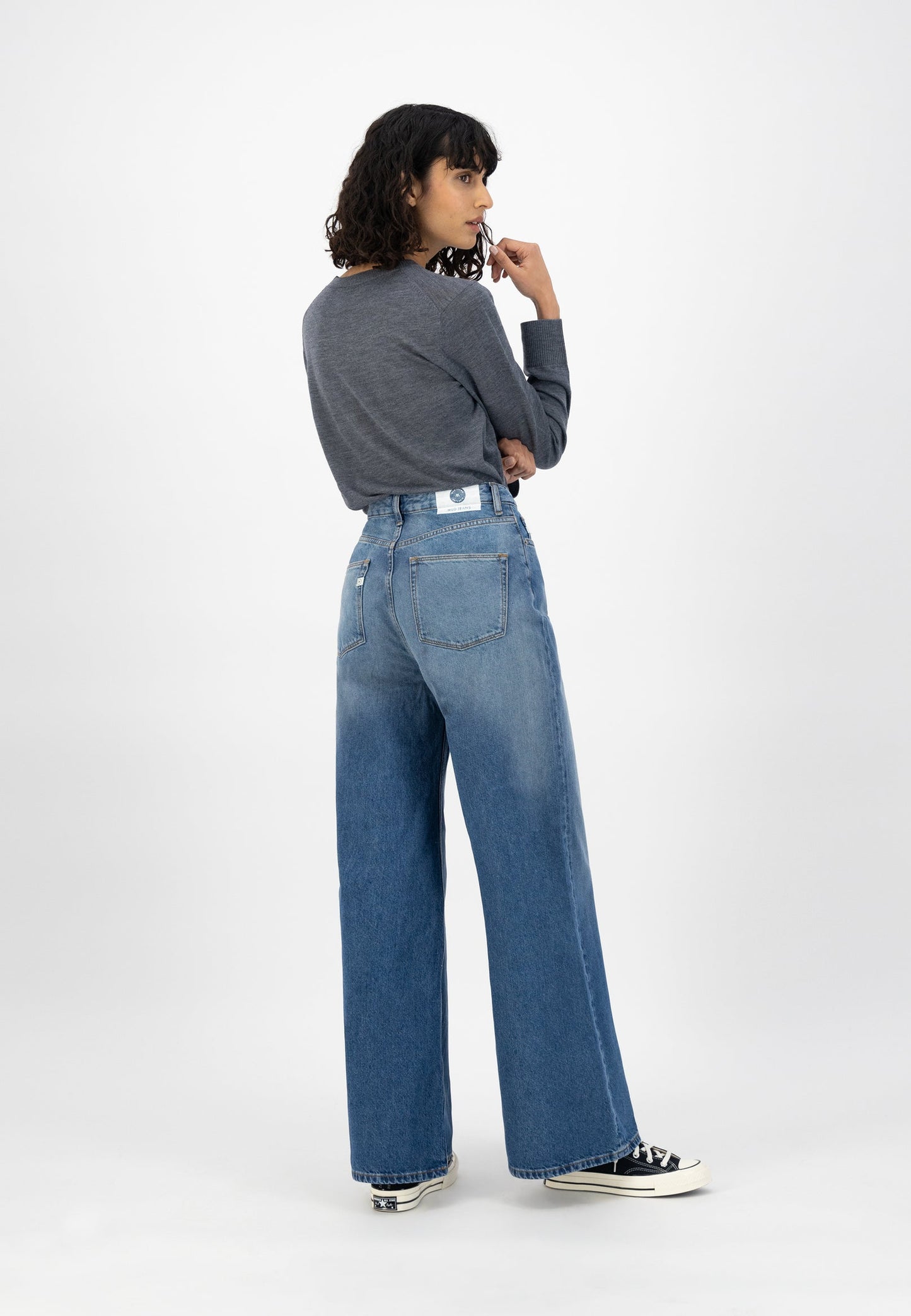 Jean ample bleu délavé en coton bio et recyclé - wyde sara medium stone