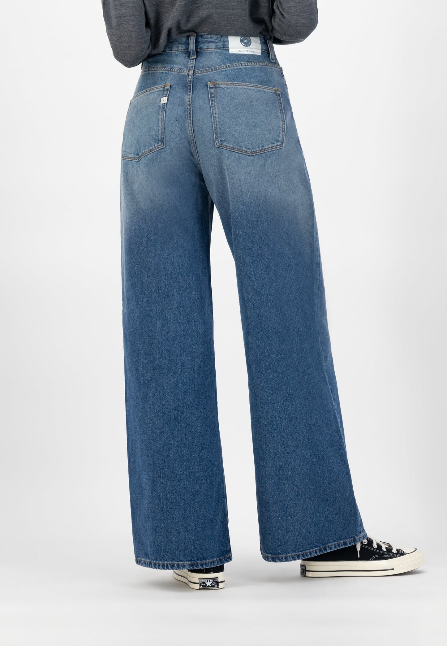 Jean ample bleu délavé en coton bio et recyclé - wyde sara medium stone