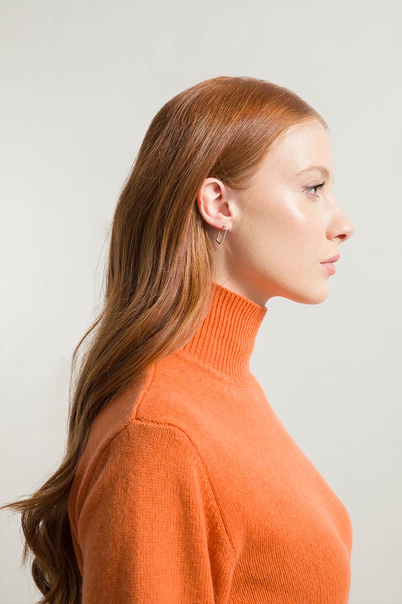 Pull col roulé en cachemire recyclé | orange "maglia ada arancio becco d'oca"