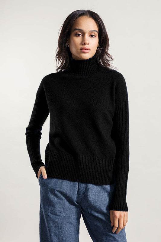 Pull col montant en cachemire recyclé | noir "maglia erminia nero ardesia"