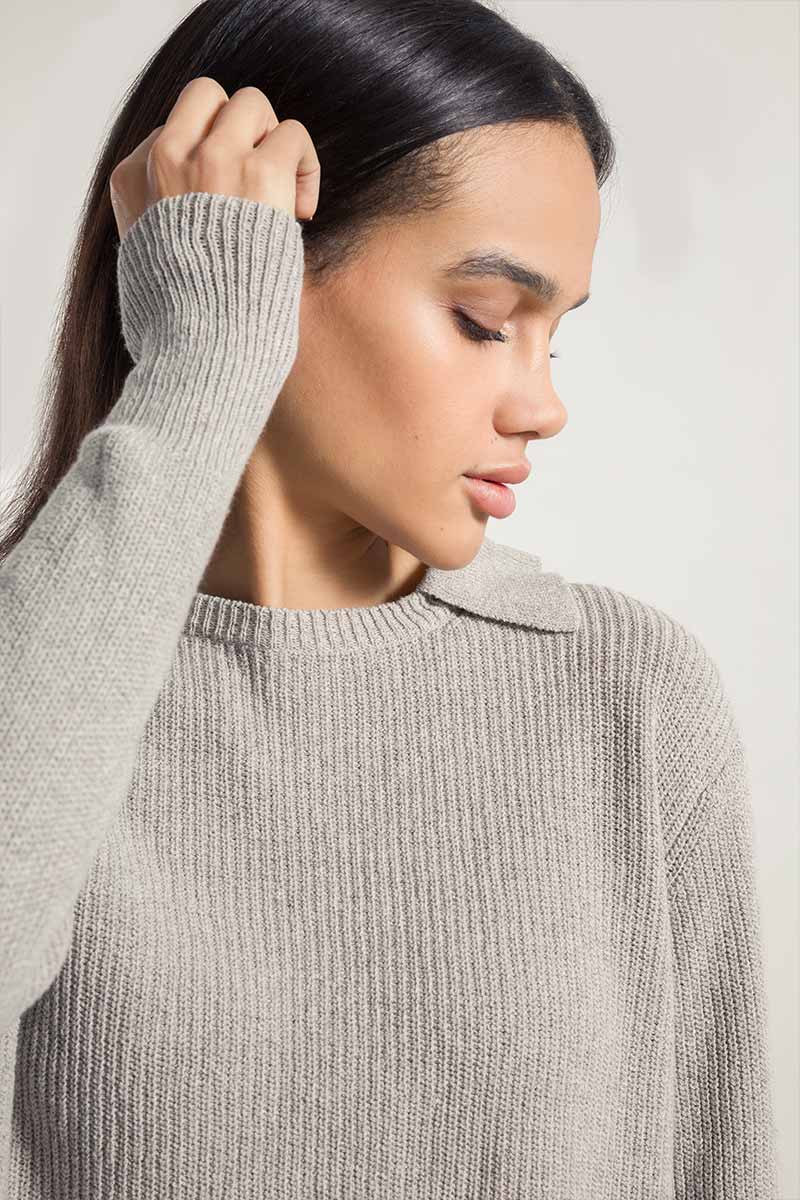 Pull col chemise en coton recyclé | gris "maglia olivia grigio ghiaccio"