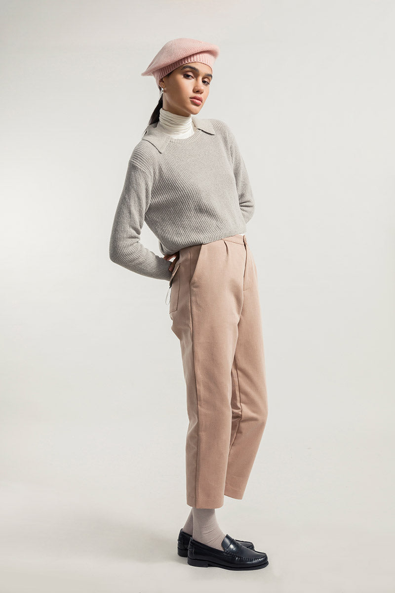 Pull col chemise en coton recyclé | gris "maglia olivia grigio ghiaccio"