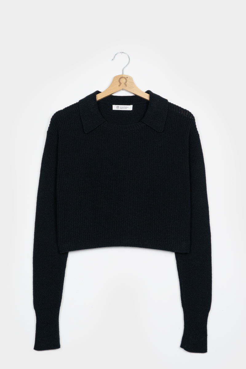 Pull col chemise en coton recyclé | noir "maglia olivia nero lavagna"