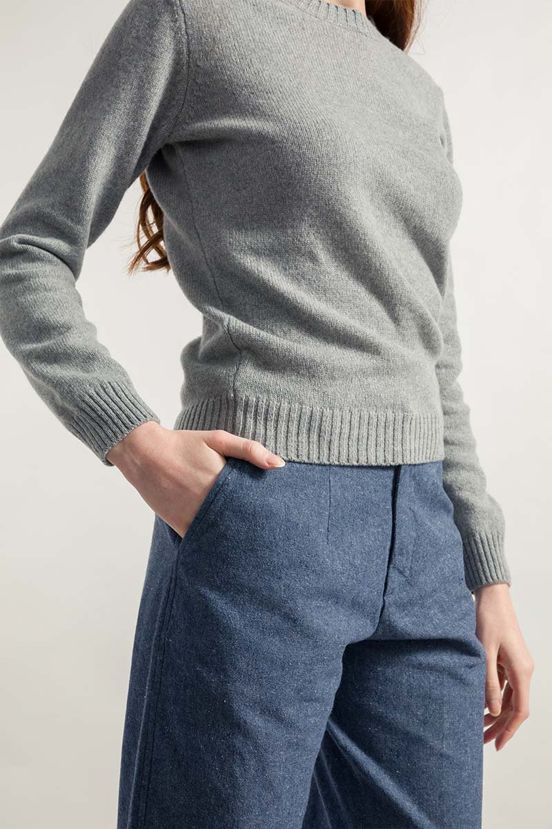 Pull col rond en laine recyclée | gris "maglia laura grigio"