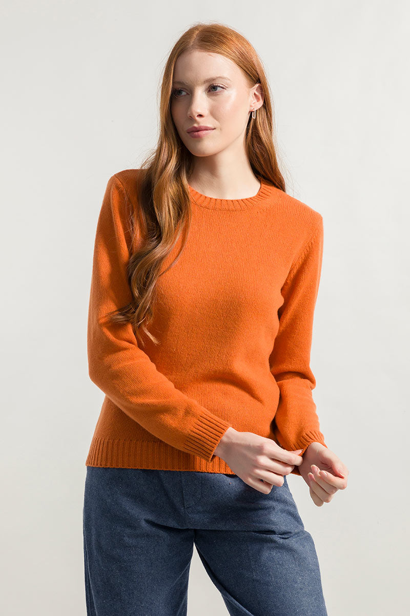 Pull col rond en laine recyclée | orange "maglia laura arancio becco d'oca"