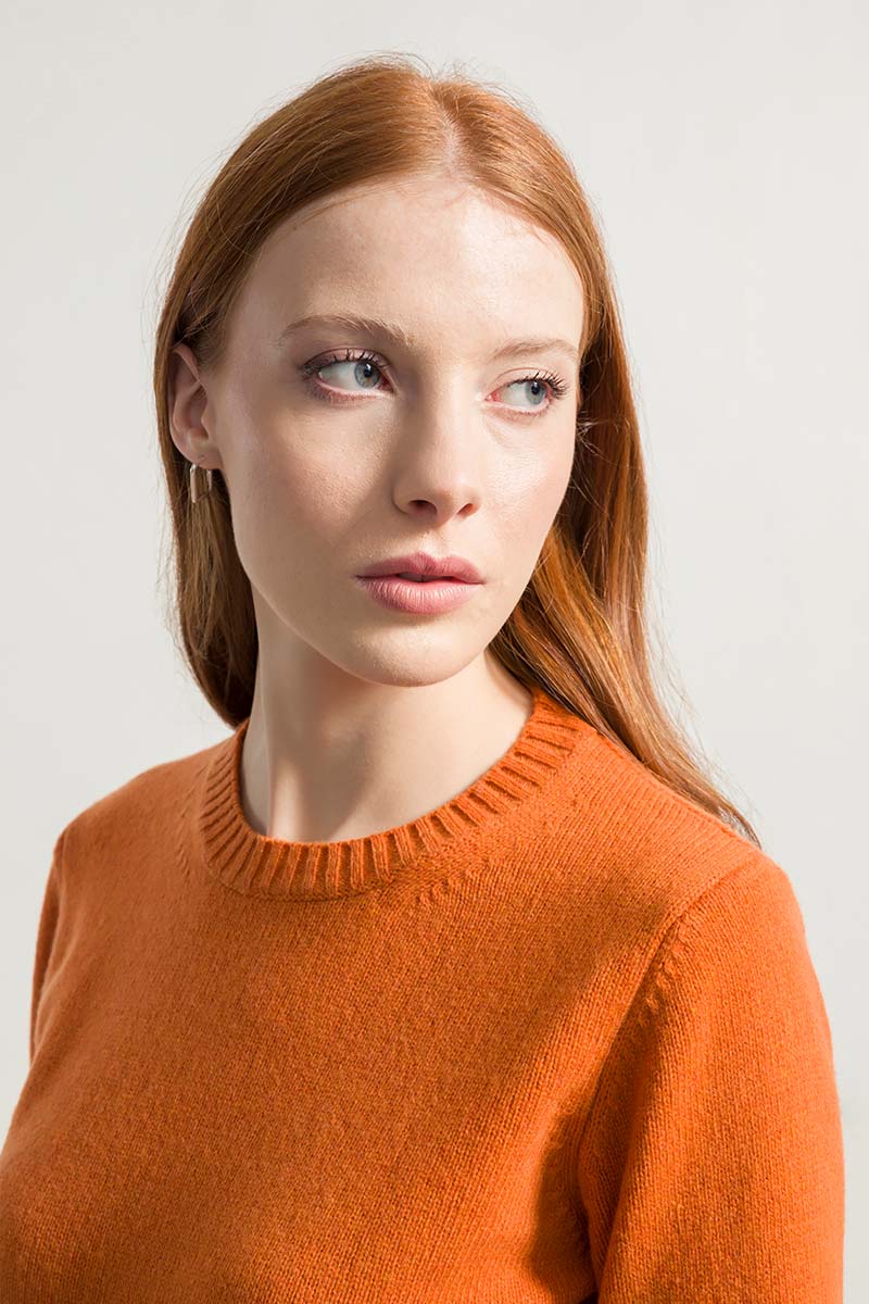 Pull col rond en laine recyclée | orange "maglia laura arancio becco d'oca"