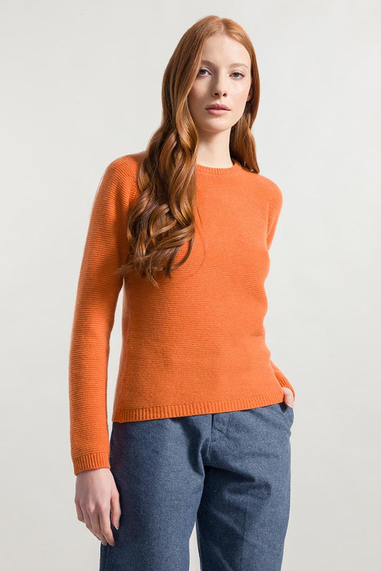 Pull col rond en laine recyclée | orange "maglia laura arancio becco d'oca"