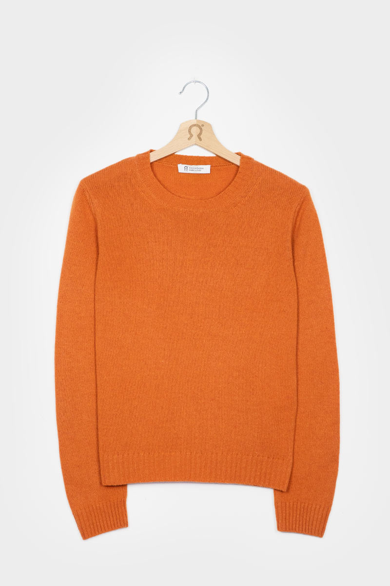 Pull col rond en laine recyclée | orange "maglia laura arancio becco d'oca"