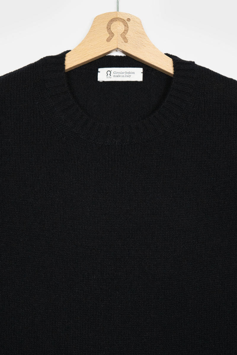 Pull col rond en laine recyclée | noir "maglia laura nero ardesia"