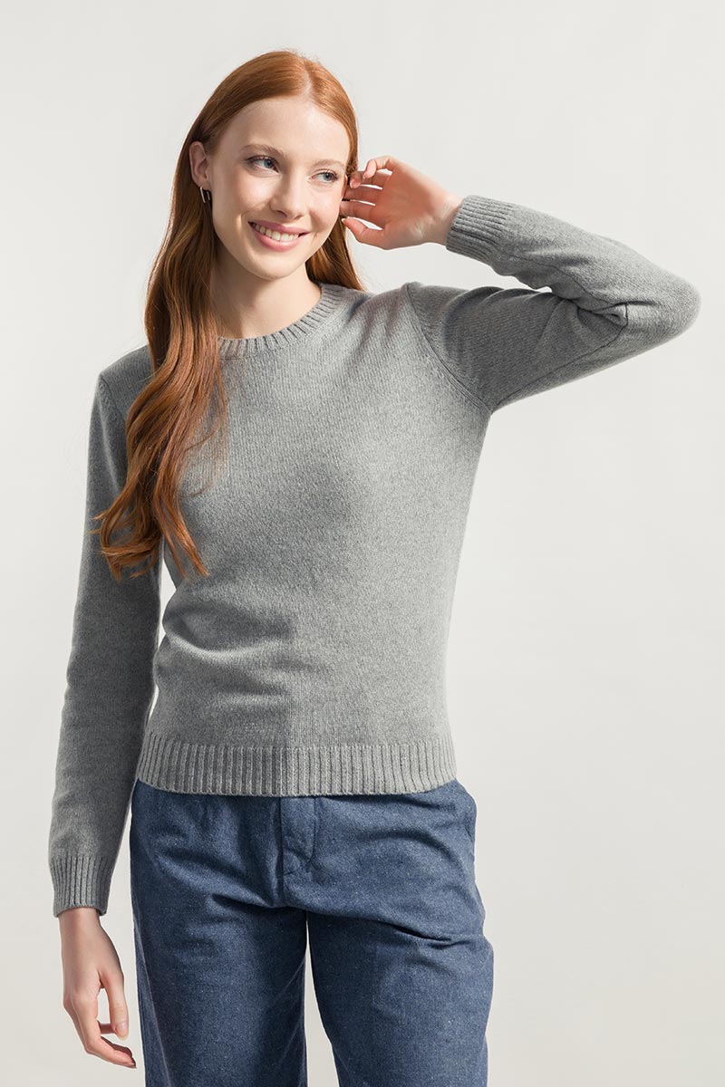Pull col rond en laine recyclée | gris "maglia laura grigio"
