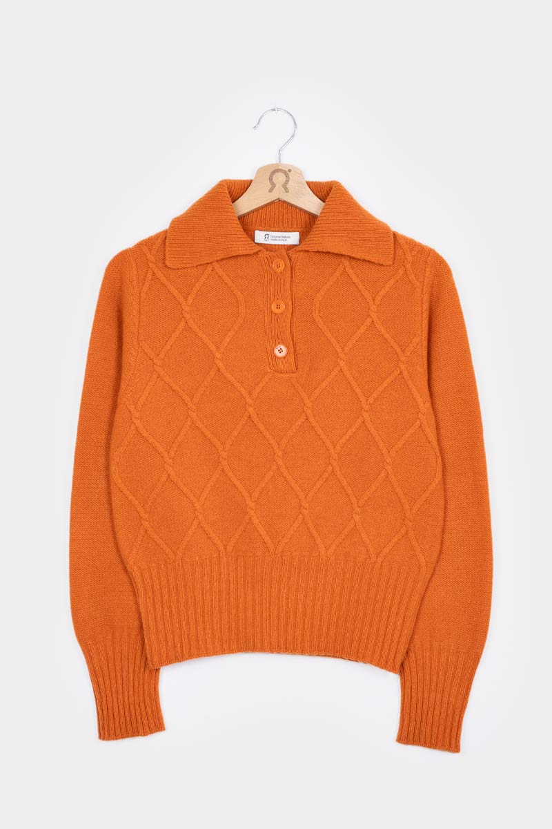 Pull en laine recyclée | orange "maglia-sara- arancio becco d'oca"