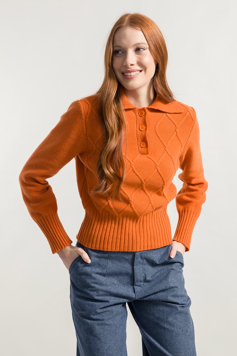 Pull en laine recyclée | orange "maglia-sara- arancio becco d'oca"