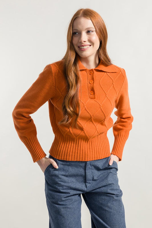 Pull en laine recyclée | orange "maglia-sara- arancio becco d'oca"