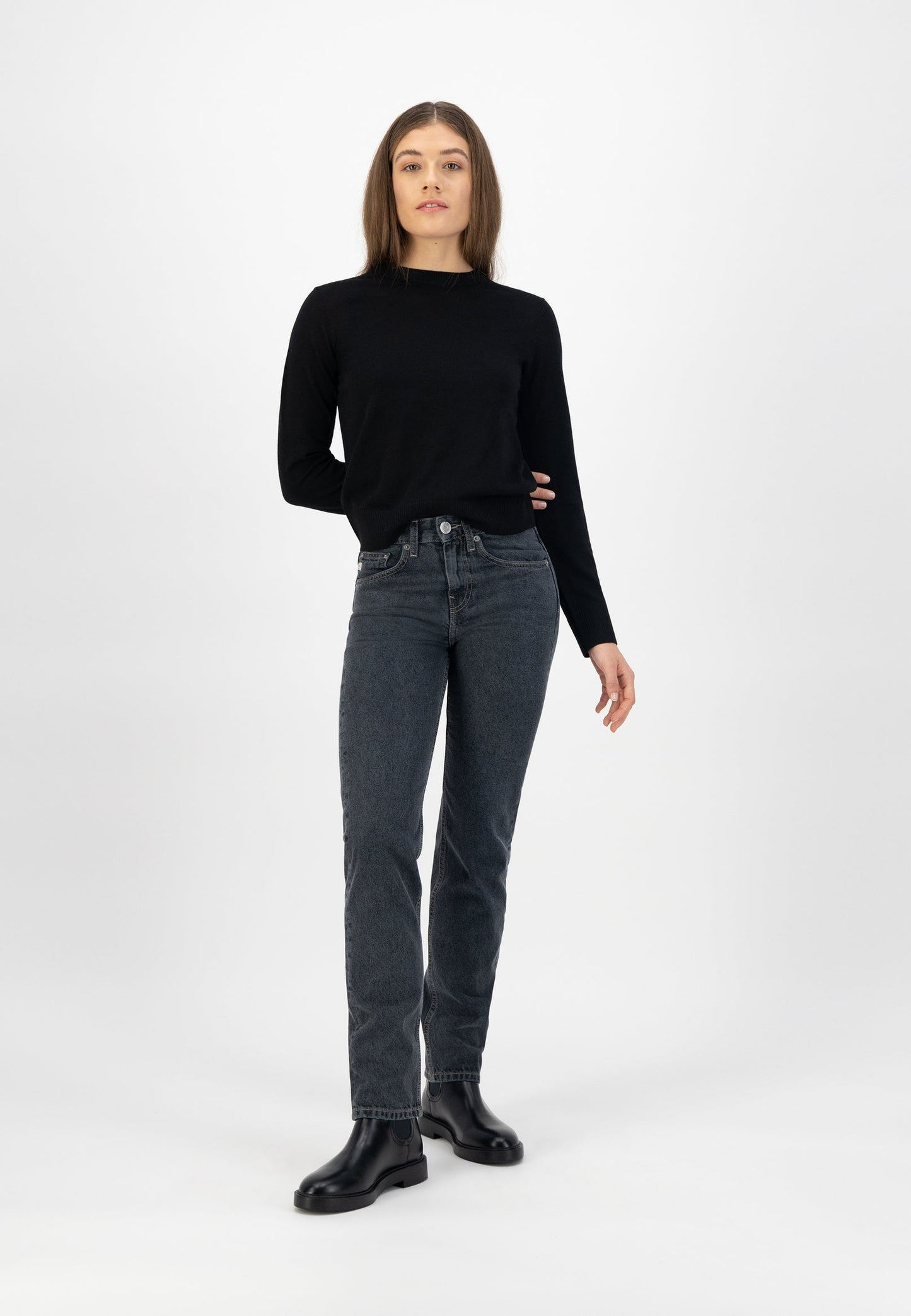 Jean droit en coton bio et recyclé | noir "easy go used black"