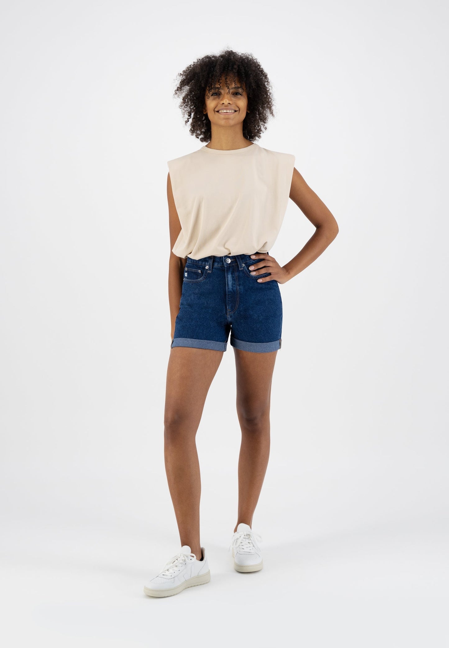 Short en coton recyclé et bio | Bleu indigo "marilyn short stone indigo