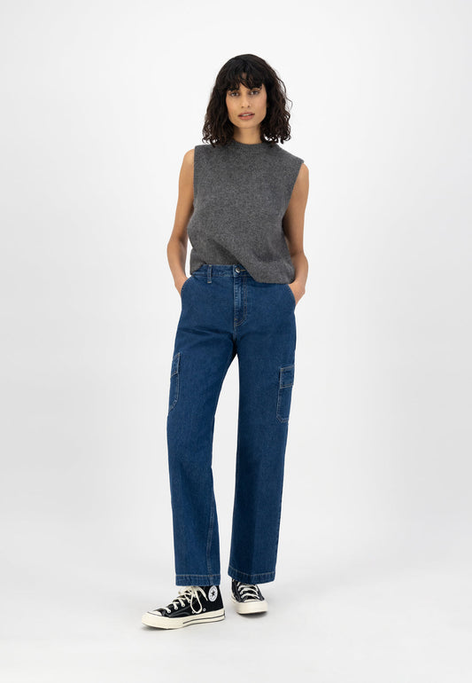 Jean droit large cargo bleu en coton bio et recyclé - wilma works stone indigo