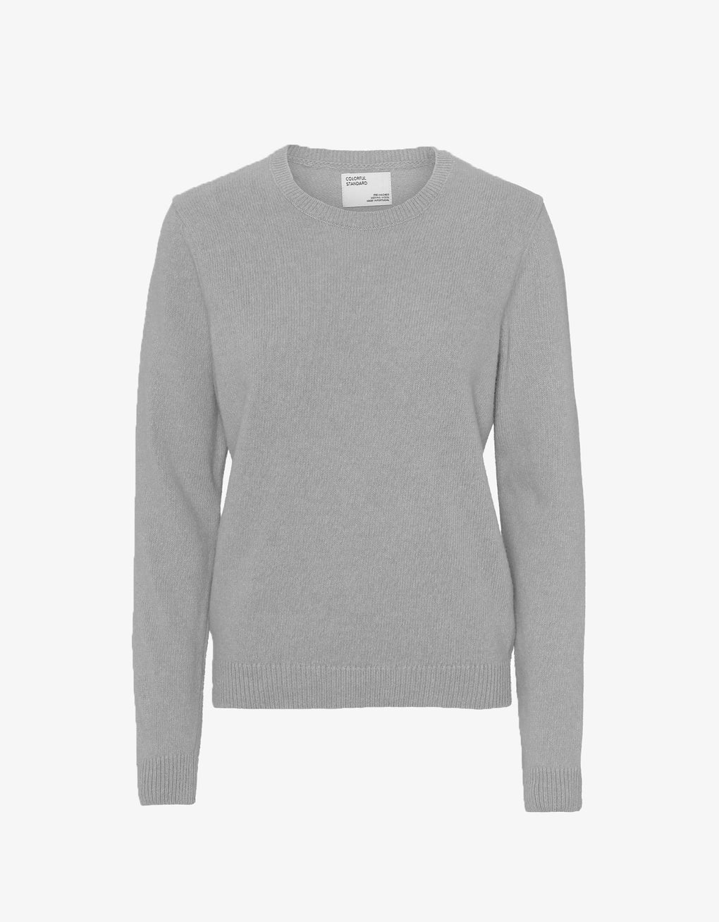 Pull maille col rond gris en laine mérinos recyclée - heather grey