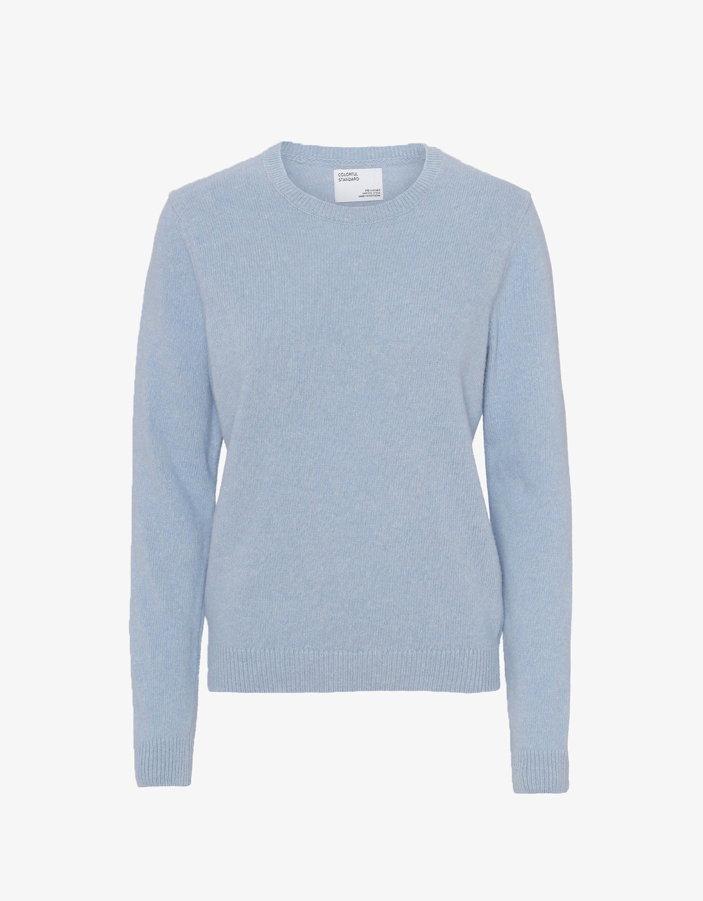 Pull col rond bleu ciel en laine mérinos recyclée - polar blue
