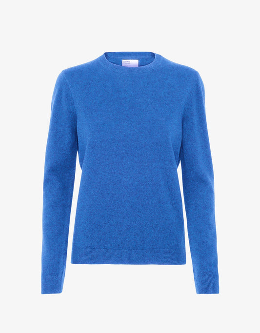 Pull en laine mérinos recyclée | bleu "women light merino wool crew -pacific blue"