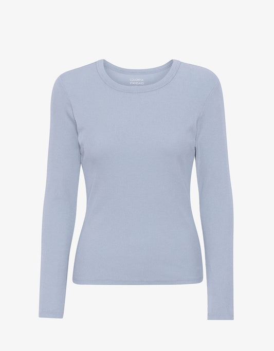 T-shirt manches longues côtelé en coton bio | bleu "powder blue"