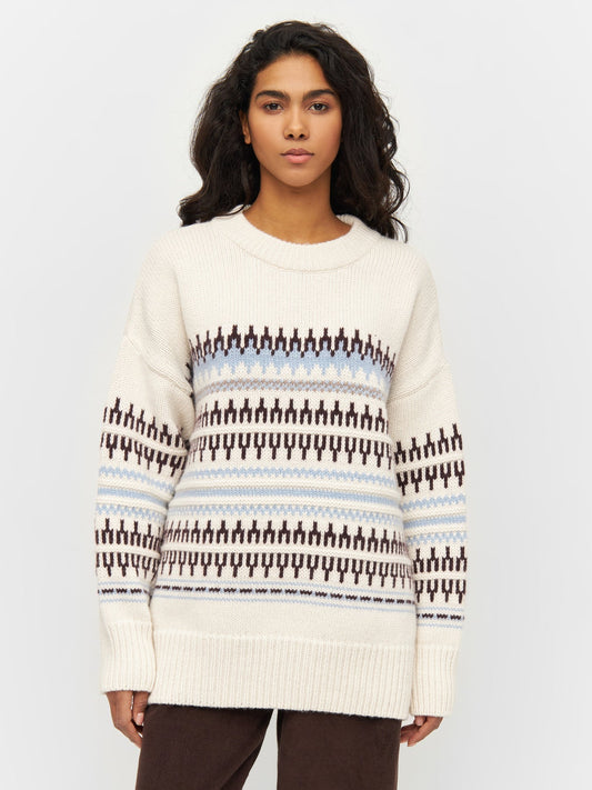 Pull en laine certifiée | Blanc à motifs "wool pattern boxy white stripe"
