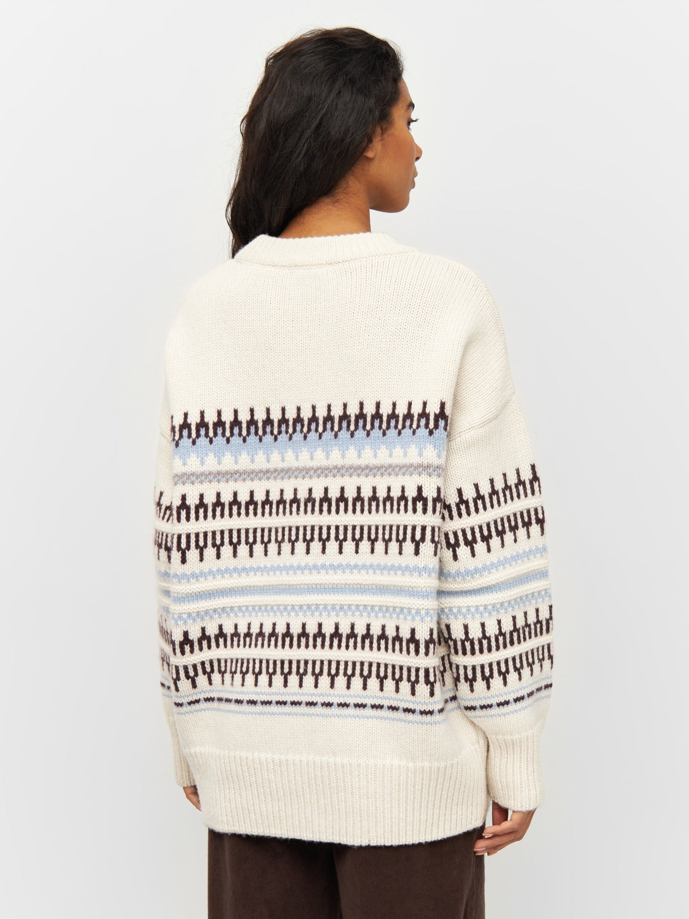Pull en laine certifiée | Blanc à motifs "wool pattern boxy white stripe"