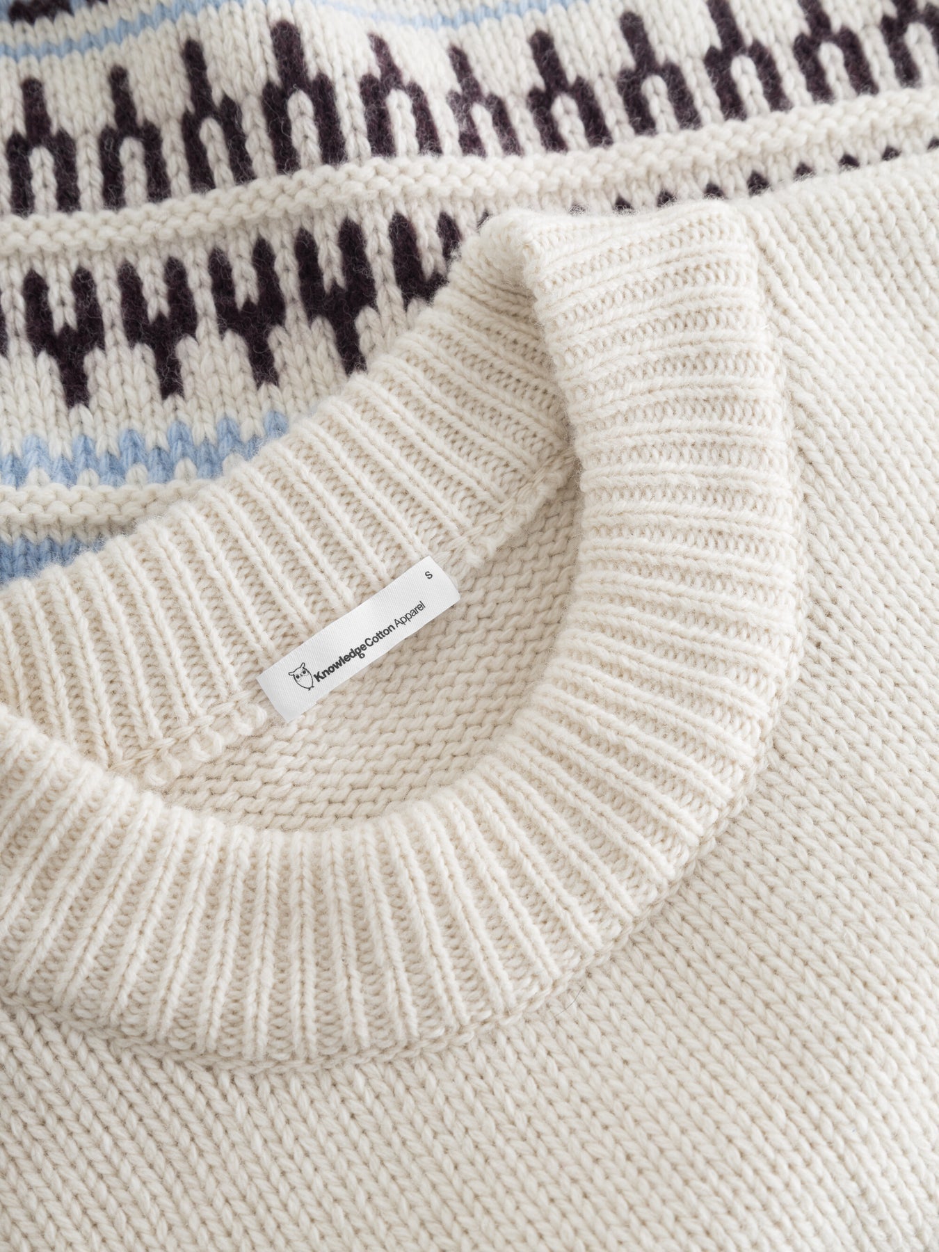 Pull en laine certifiée | Blanc à motifs "wool pattern boxy white stripe"