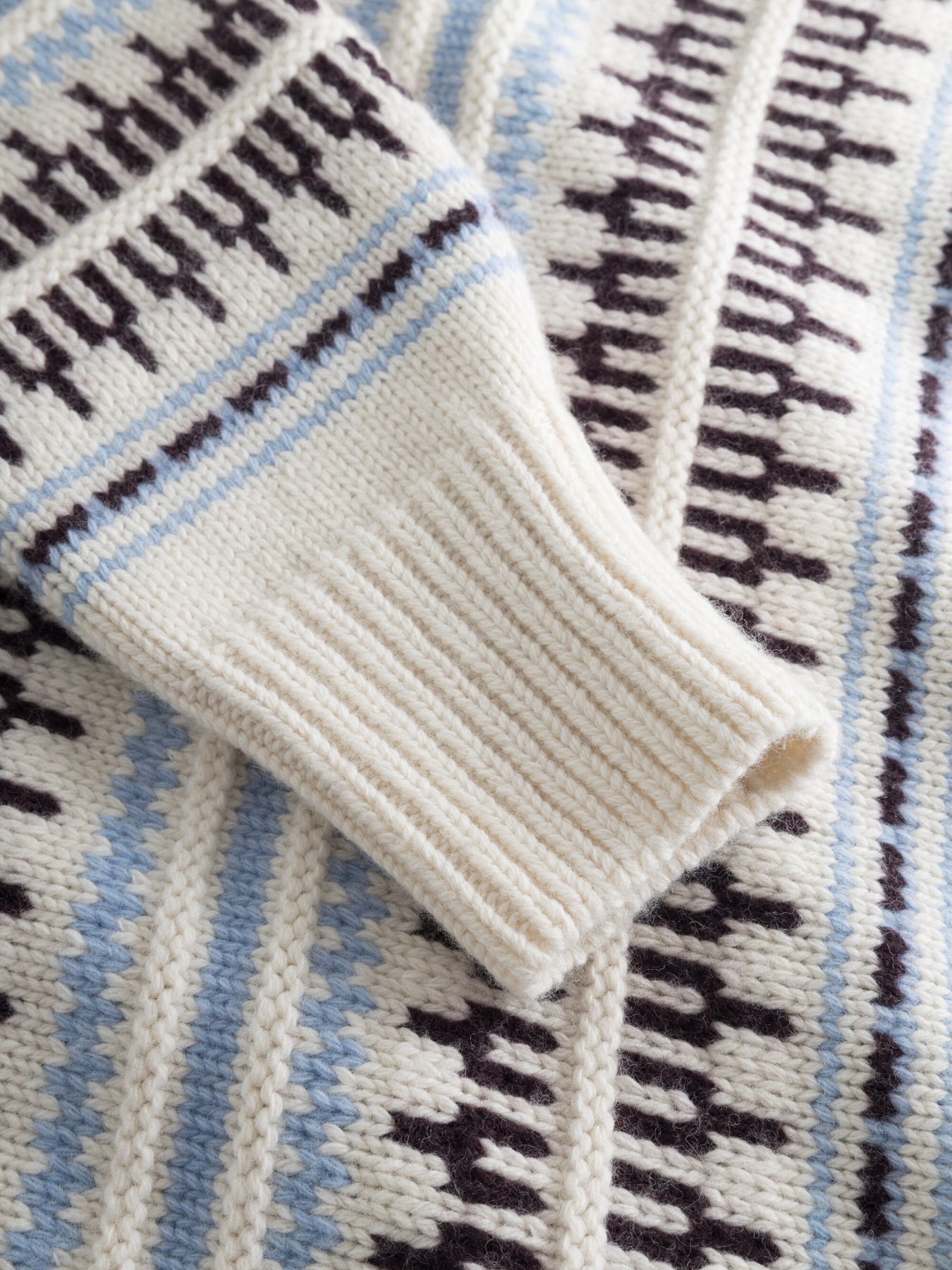 Pull en laine certifiée | Blanc à motifs "wool pattern boxy white stripe"