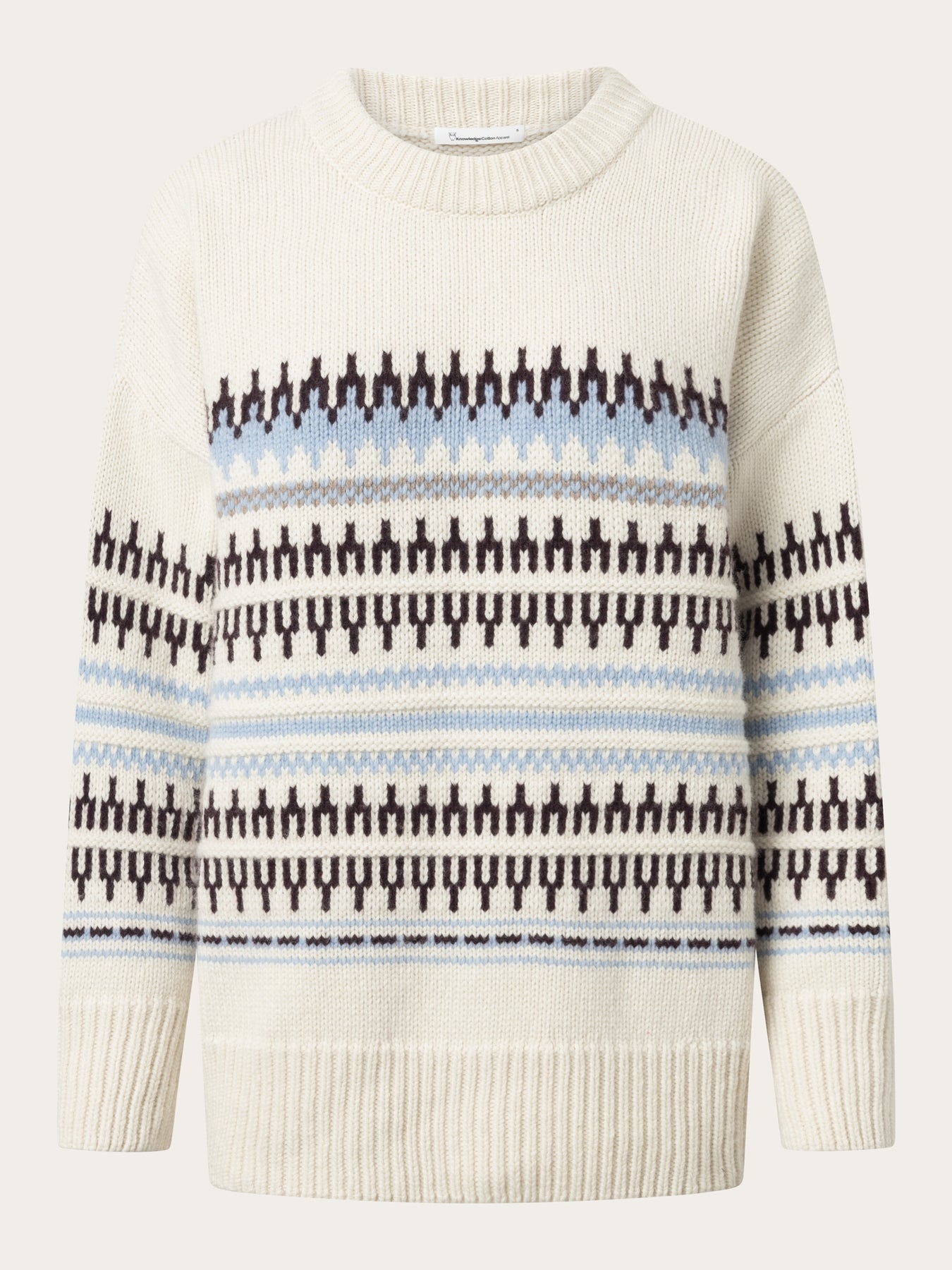 Pull en laine certifiée | Blanc à motifs "wool pattern boxy white stripe"